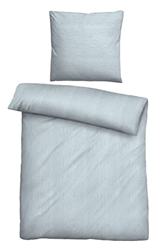 Biberna 0022294 Set Biancheria Da Letto Seersucker, Azzurro, 1X 135X200 Cm + 1X 80X80 Cm