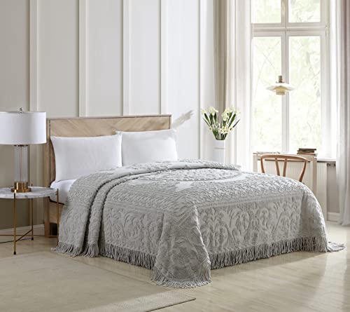 Beatrice Home Fashions Medallion - Copriletto Matrimoniale In Ciniglia, Colore: Grigio