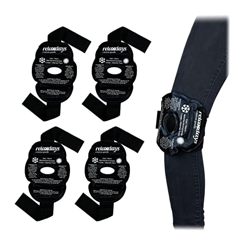 Relaxdays Fascia Ghiaccio Per Ginocchio, Set Da 4 Cuscinetti Per Terapia Caldo O Freddo, Riutilizzabile, A Strappo, Nero
