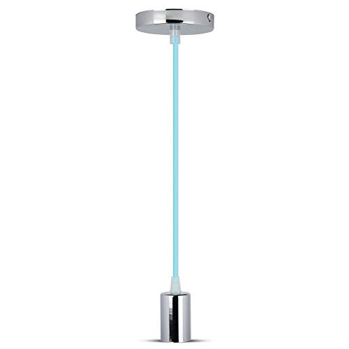 V-Tac – , Serie Portalampada Cromato Vt-7338) Lampada A Sospensione Cromo + Cavo, Ø36 X 60 Mm Azzurro