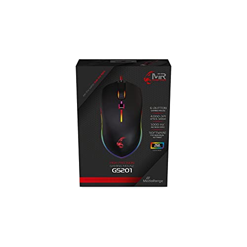 Mediarange 813136 Mrgs201 - Mouse Da Gioco Con Cavo Usb 2.0 A 6 Pulsanti, Colore: Nero