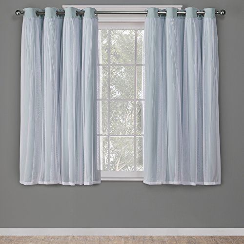 Exclusive Home Curtains Catarina Coppia Di Tende Oscuranti E Velate Con Occhielli Superiori, Poliestere Tessuto, Acqua, 52X63, 2 Unità
