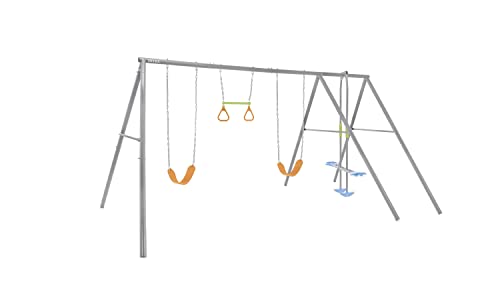 Intex 44131 - Altalena Swing Set Grigia, Due Seggiolini, Dondolo E Trapezi, 465X249X203 Cm
