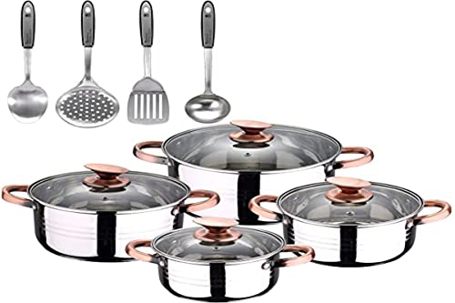 Batteria Da Cucina, 8 Pezzi, Adatta Per Induzione, San Ignacio, Altea In Acciaio Inox, Con Set Di 4 Utensili Da Cucina In Acciaio Inox