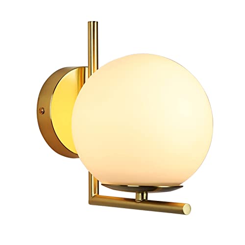 B·Led Barcelona Led Barcelonaled Lampada Da Parete Moderna Ed Elegante Con Sfera In Vetro Opalino E Rosetta Dorata E Attacco E27 Per Corridoio Soggior