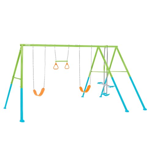 Intex 44130 - Altalena Swing Set Colorata, Due Seggiolini, Dondolo E Trapezi, 465X249X203 Cm