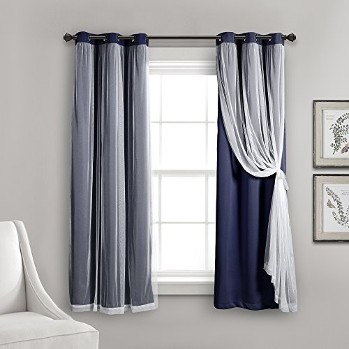 Lush Decor Tende A Pannello Con Occhielli Trasparenti Con Fodera Oscurante Isolata, Set Di Tende Oscuranti Per Finestre, 96,5 X 160 Cm, Blu Navy