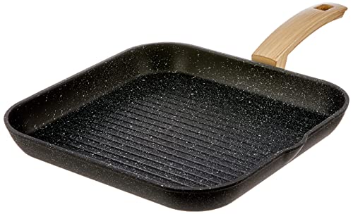[Amazon Exclusive] Alluflon Etnea Wood Bistecchiera, Alluminio, Nero, Antiderente, 28 Cm