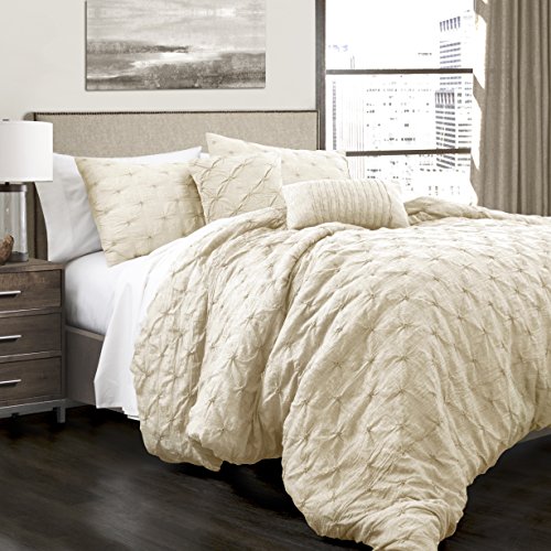 Lush Decor Lush Décor Ravello Pintuck 5 Piece Comforter Set, Full/Queen, Avorio, Ivory, King