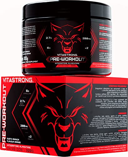 Vitastrong Pre Workout - Potentissimo Con Beta Alanina, Caffeina, L-Citrullina, Taurina E Vitamine - Energia E Massa Pre-Workout - 300 G - 100% Made I