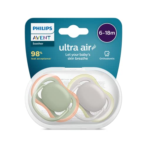Philips Scf085/20 Soother Air 6-18 Mesi Non Deco Neu, Kaki/Arancione E Grigio/Giallo, Confezione Da 2