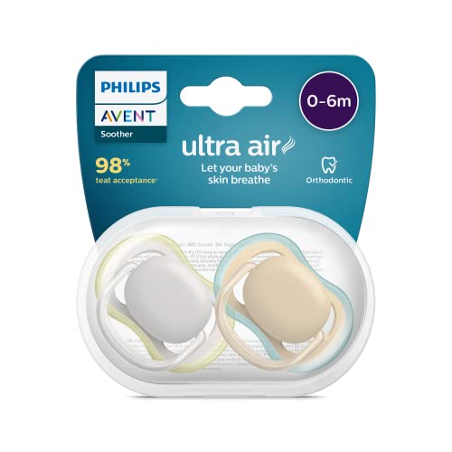 Philips Scf085/15 Soother Air 0-6 M Non Deco Neu, Silicone Polipropilene, Grigio/Marrone, Confezione Da 2