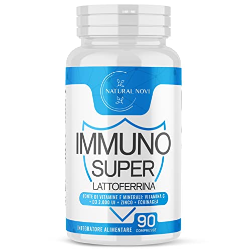 Immuno Super Lattoferrina Pura | 90 Compresse Alto Dosaggio | 3 Mesi Di Fornitura | Con Vitamina D 2.000 Ui | Echinacea | Vitamina C | Zinco | Immuno