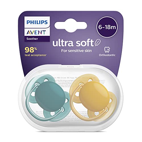 Confezione Da 2 Ciucci Ultra Soft Philips Avent - Ciuccio Senza Bpa Per Bambini Da 6 A 18 Mesi (Modello Scf091/04)