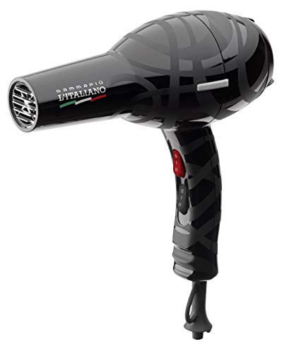 Gammapiu’ Asciugacapelli Professionale L’Italiano Nero, Design 100% Made In Italy, Phon Per Capelli A 2 Velocità E 4 Temperature, Impugnatura Ergonomi