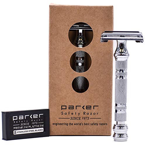 Parker Safety Razor Rasoio Di Sicurezza 66R Apertura A Farfalla + 5 Lamette Da Barba Parker
