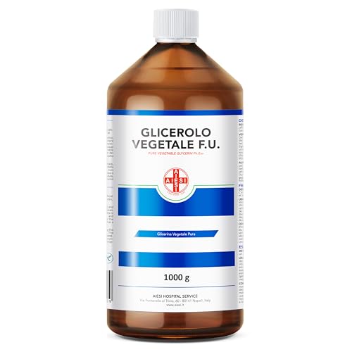 Aiesi® Glicerina Vegetale F.U. Pura Grado Farmaceutico Flacone Da 1 Kg, Glicerolo Puro Liquido, Made In Italy