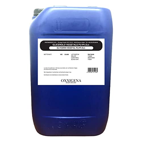 Oxxigena - Glicerina Vegetale Liquida Pura ≥ 99,5% (Glicerolo) Da 25 L, Base Neutra Full Vg, Ideale Per Idratare Pelle, Capelli E Per Liquidi, Insapor