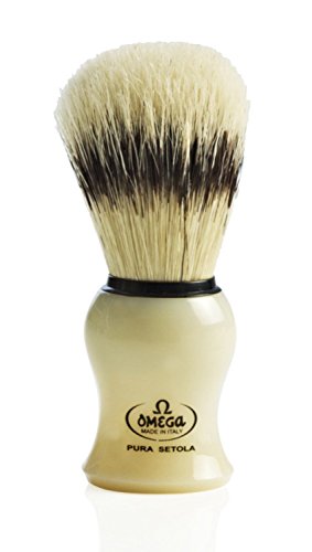 Brocha De Afeitar Cerda Omega Marfil Con Soporte, 69 Grammo
