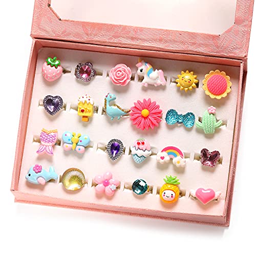 Pinkgarden Anelli Gioiello Per Bambina, Regolabili, Senza Duplicazioni, 24 Stück Anelli Per Bambina, Verkleide Ringe,Anello Per Bambini Vesti E Gioca