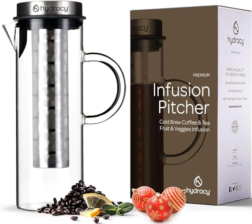 Hydracy Caffettiera E Tisaniera Infusiera - Carrafa Di Vetro 1,5L - Coperchio E Colino In Acciaio Inossidabile - Bevande Calde E Fredde - Brocca Lavab