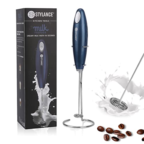 Stylance Frullino Montalattemontalatte Schiumatore Cappuccinatore Per Latte Schiumalatte, Cappuccino, Grigio, Compresa Staffa, Esclusa Batteria (Blue)