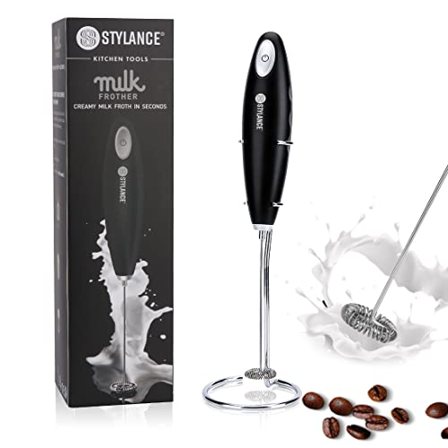 Stylance Frullino Montalattemontalatte Schiumatore Cappuccinatore Per Latte Schiumalatte, Cappuccino, Grigio, Compresa Staffa, Esclusa Batteria (Black