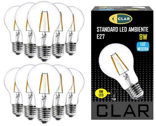 Clar - Lampadine Led Filamento E27 8W Vintage, E27 Led Naturale, Lampadina Filamento Led E27, Lampadina Led E27 Luce Naturale, Equivalente A 65W-75W,