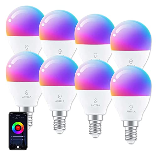 Antela Lampadina Alexa E14 4.5W, Smart Bulb Led G45 Wifi Lampadine Rgb Bianco Freddo Luce Bianca Calda, Controllo App, Controllo Vocale, Compatibile C