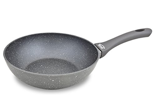 Menax Focus - Padella Wok Di Alluminio Forgiato Con Antiaderente Stonetech A 5 Strati - Grigio Effetto Pietra - Ø 20 Cm