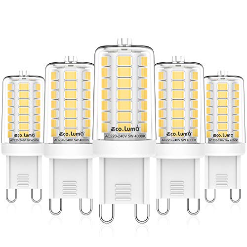 Eco.Luma Lampadine Led G9 Bianco Naturale 4000K, 5W Alogena 40W, Non Dimmerabile G9 Led Lampadina, Ac 220-240V Led G9 Lampada, Confezione Da 5