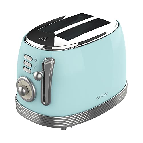Cecotec Tostapane Toast&Taste 800 Vintage Light Blue. 850 W, Doppia Fessura Extra-Larga Da 3,8 Cm, 2 Tostature, Finitura In Acciaio Inox, Stile Vintag