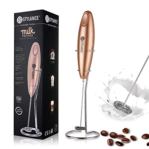 Stylance Frullino Montalattemontalatte Schiumatore Cappuccinatore Per Latte Schiumalatte, Cappuccino, Grigio, Compresa Staffa, Esclusa Batteria (Gold)