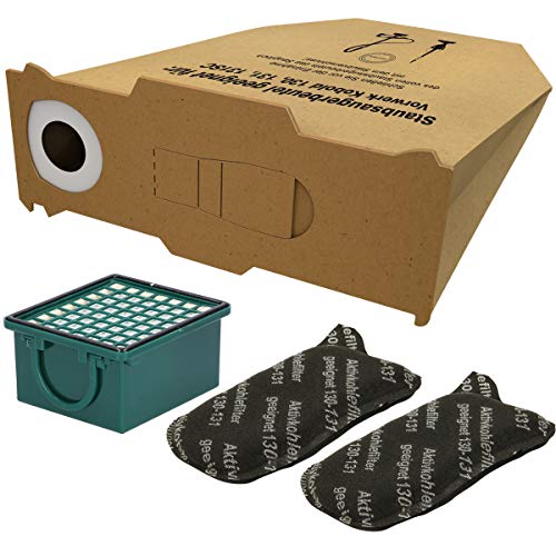 Kenekos - 10 Sacchetti Per Aspirapolvere + Set Di Filtri Adatti Per Vorwerk Folletto Vk130 Vk131 Vk131Sc Vk 130 Vk131 Vl 131 Sc, Incl. 1 Filtro Hepa,