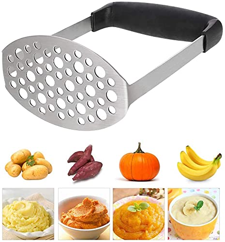 Piqiuqiu - Schiacciapatate In Acciaio Inox, Lavabile In Lavastoviglie, Per Un Purè Di Patate Cremoso (Nero, 12 × 7 × 17 Cm)