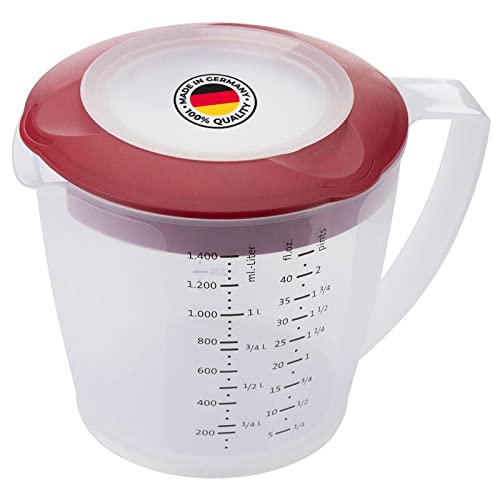 Westmark Caraffa Graduata Con Paraschizzi, Coperchio E Beccuccio, Plastica, Capacità: 1,4 Litri, Helena, Trasparente/Rosso, 3105227R