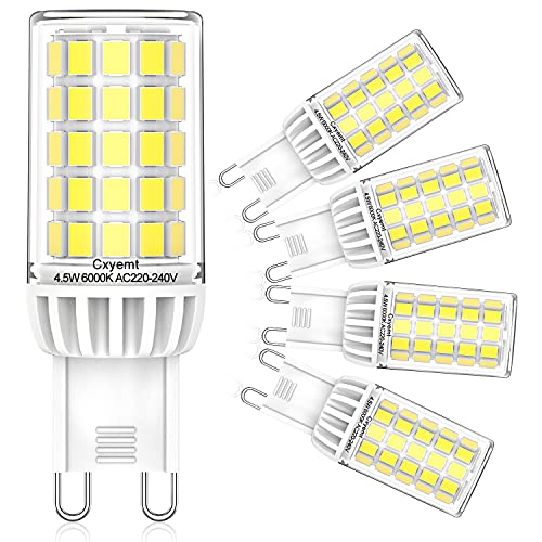 Cxyemt Lampadine Led G9 4.5W,Equivalente A 40W 50W Lampada Alogena Bianco Freddo 6000K,Lampadine Led G9 A Risparmio Energetico, Ac 220-240V,Senza Sfar