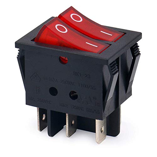 Movilideas Interruttore Basculante Doppio Quadrato Rosso Spst 6 Terminali Con Luce 16 Va 250 Vac Ul Vde 2 Unità