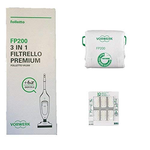Vorwerk Fp200 Folletto, 3 In 1 Filtrello Premium, Un Pacco Con 6 Pezzi, Bianco