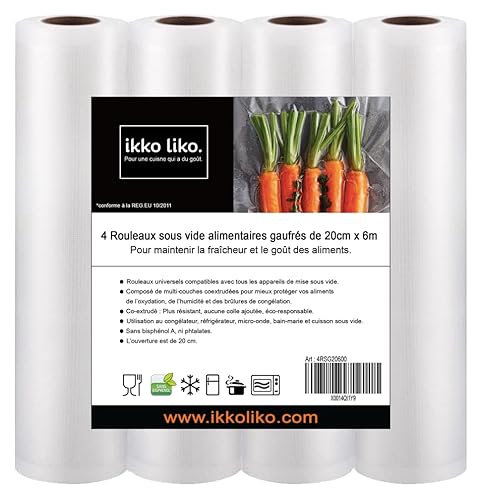 Rotolo Per Sottovuoto Alimentare Goffrato, 20 Cm X 6 M (X4), Qualità Professionale Di Pellicola Alimentare Sottovuoto, Sacchetto Di Conservazione, Con