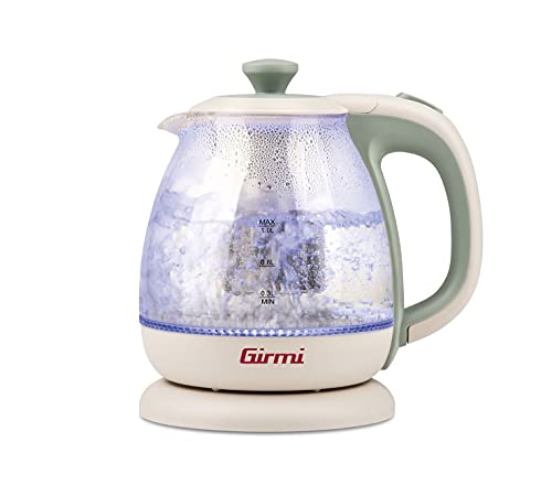 Girmi Bl41 Bollitore + Tisaniera In Vetro, 1100 W, Filtro Smontabile Inox, Resistenza Di Sicurezza, Base Con Rotazione 360°, Cordless 1 Litro, Verde A