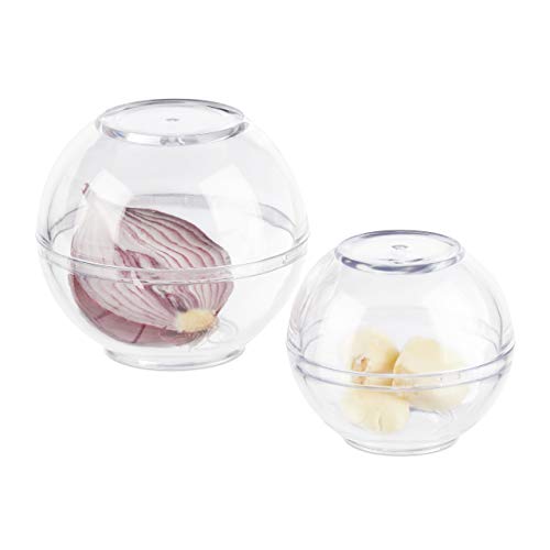 Relaxdays Porta Cipolla, Set 2 Salvacipolla E Aglio, Contenitore Food Saver Da Frigo, In Plastica,Ø 7 & 9 Cm,Trasparente