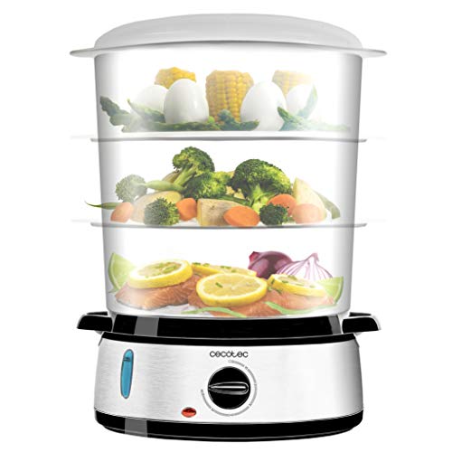 Cecotec Vapovita 3000 Steamer Elettrico In Acciaio Inox Con 800 W, 3 Contenitori Indipendenti, Ciotola Per Riso, Portauova, Timer 60 Minuti, 2 Prese D