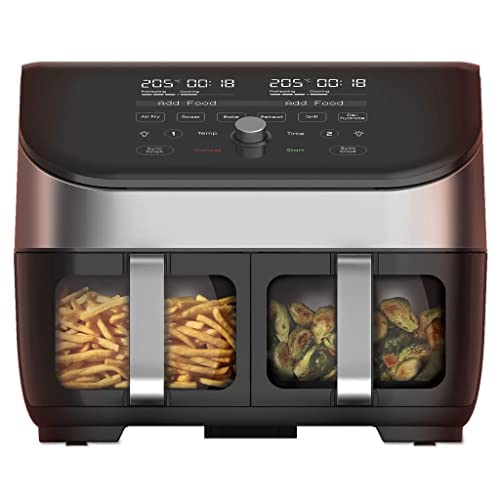 Instant Vortex Plus Double Basket With Clearcook - 7.6L Digital Hot Air Fryer, Stainless Steel, 8-In-1 Smart Programmes - Frying, Baking, Roasting, Gr