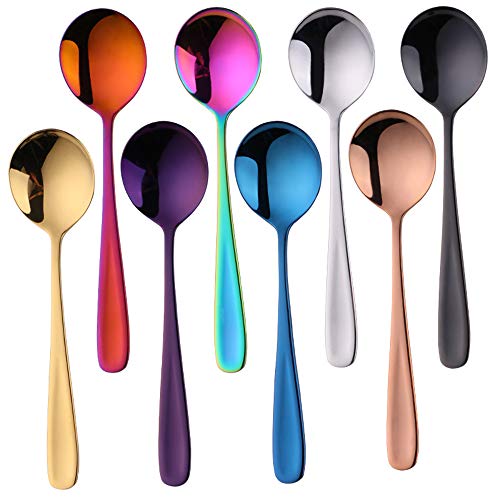 Do Buy Colorati Cucchiai Acciaio Inox,Cucchiaio Di Zuppa,Tondo Cucchiai Da Dessert,Cucchiaio Medio Colorati Metallo,Set Cucchiaini 8Pcs
