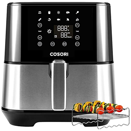 Cosori Friggitrice Ad Aria 5,5 Litri, Air Fryer Risparmio Energetico, Con Accessori Di Griglia, 9 Funzioni & Speciale Essicamento, 10 Ricette Normali