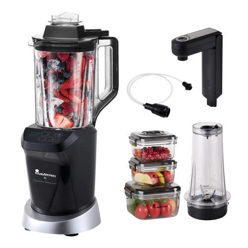 Masterpro By Carlo Cracco - Frullatore Sottovuoto Caraffa 1.4L, Pompa Sottovuoto Estraibile, Conservazione Degli Alimenti Frullati, 7 Programmi Automa
