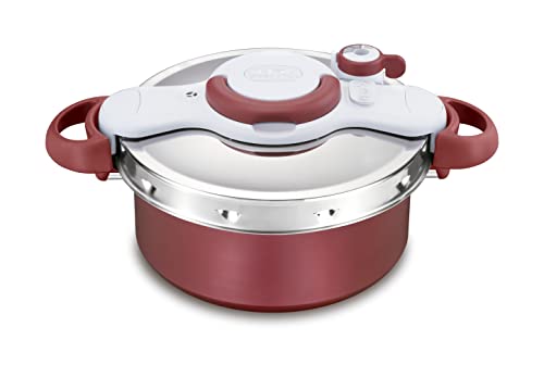 Tefal Clipso Minut Duo Olla A Presión De 5 L De Aluminio Con 5 Sistemas De Seguridad Y Cierre Fácil Con Una Sola Mano, Color Gris Y Rojo