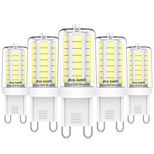 Eco.Luma Lampadine Led G9 5W Bianco Freddo 6000K, Alogena 40W, Non Dimmerabile G9 Led Lampadina, Ac 220-240V Led G9 Lampada, Confezione Da 5
