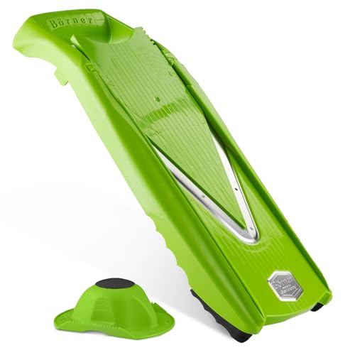 Börner V5 Powerline Affettaverdure Basic Set (3 Pezzi) •Tagliaverdure (Mandolina A V) Per Frutta E Verdura + Supporto Per Verdura • 4 Spessori Di Tagl